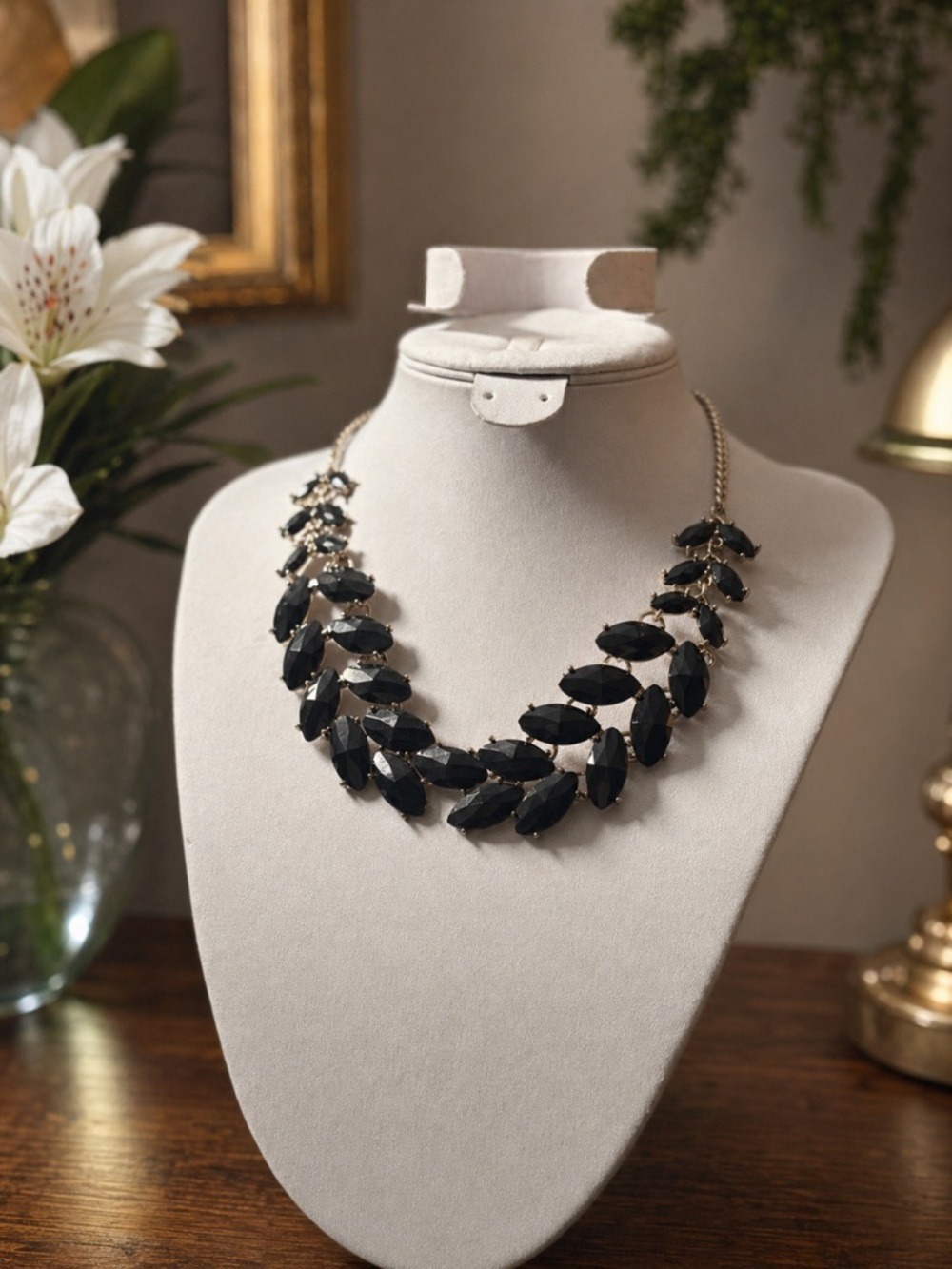 Vintage Gold & Deep Navy Blue Greek Style Statement Bib Elegant Choker Necklace